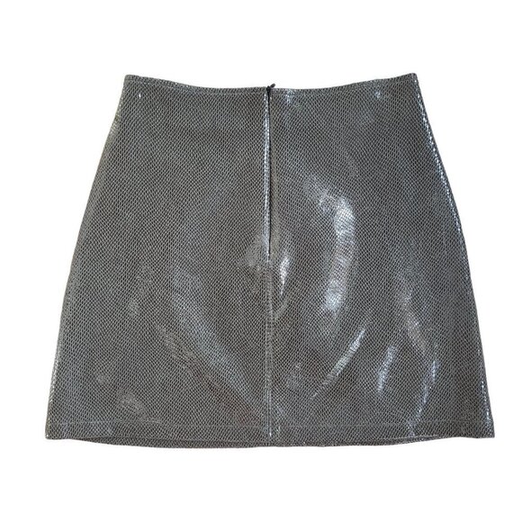 MOLLY BRACKET KHAKI GREEN SNAKEPRINT FAUX LEATHER SKIRT - Picture 3 of 9